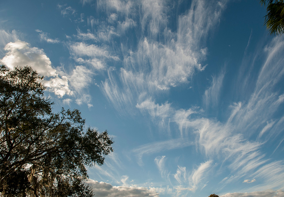 blue sky with many wispy clouds