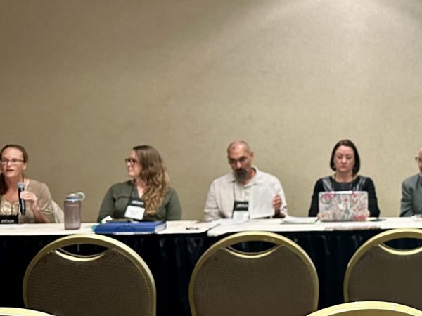 Jen Green (far left) during invited panel session on fostering relationships between Tribal communities and academic institutions.