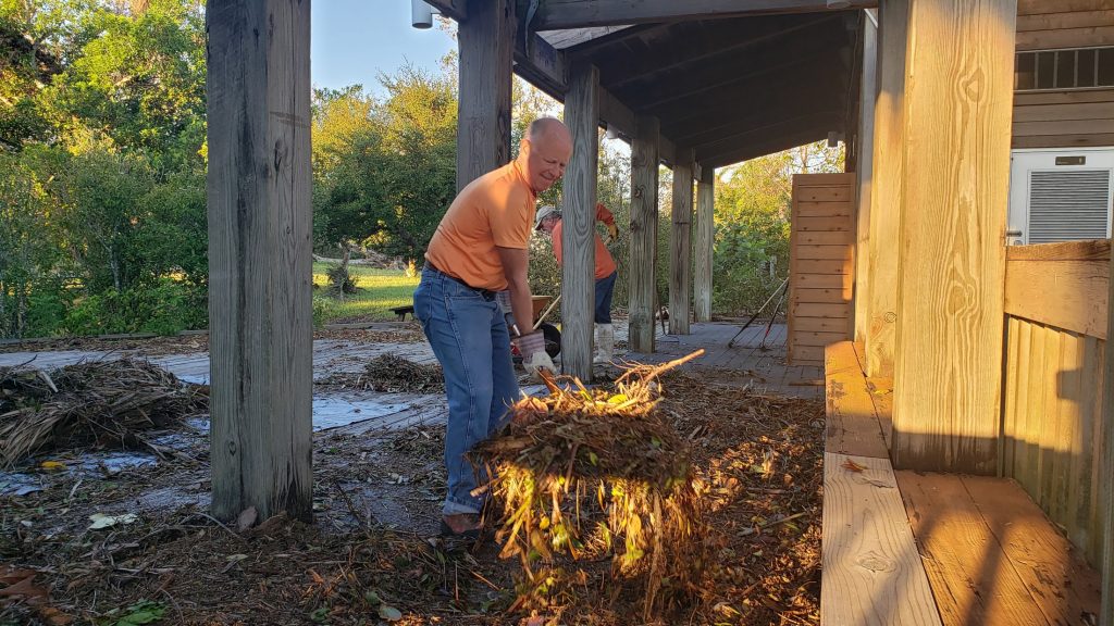 Storm surge from Hurricane Helene flooded the Randell Research Center's visitor center and left behind piles of debris.