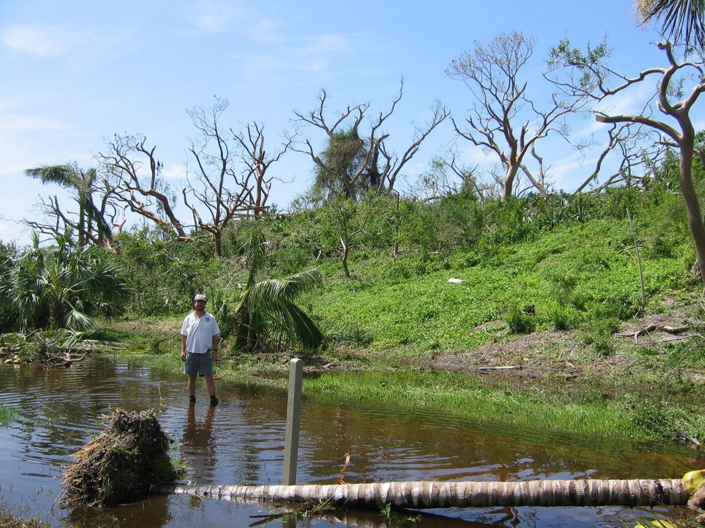 person standing in ankle deep flood water