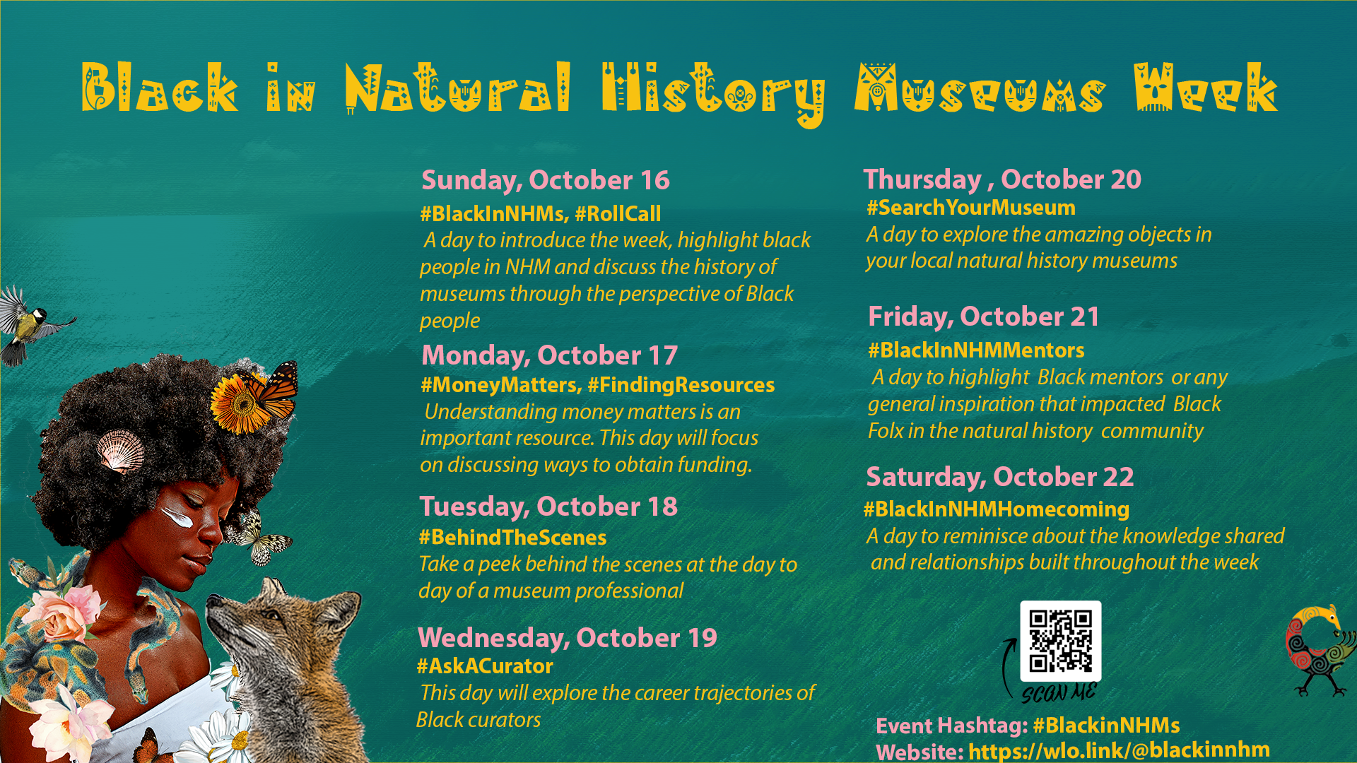 Black in Natural History Week Graphic Showing Event Schedule
