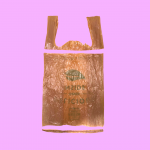 brown plastic bag with handles and bottom cut off