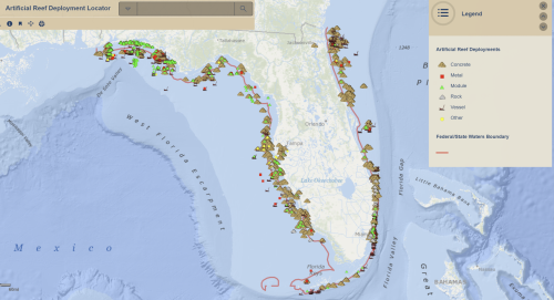 Florida Artificial Reefs from the FWC Online Interactive Map